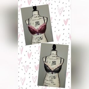 Lot of 2 bras...Adore Me... Emanuelly.... Push Up Balconette Bra Lace Black Pink